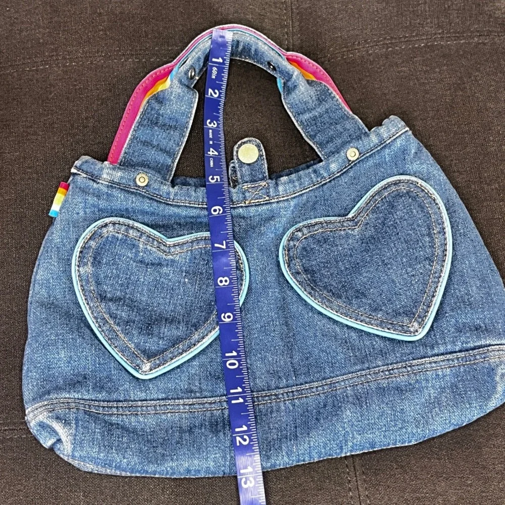 Old Navy Kids Denim Rainbow Heart Handbag‎ Purse Kidcore Y2K Rainbow Hearts